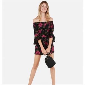 Off the shoulder floral romper flare sleeve